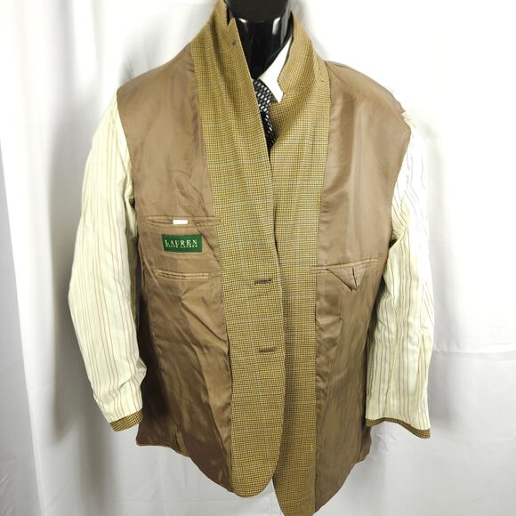 Lauren Ralph Lauren Mens 40R Beige Silk Wool 2-Button Sports Coat Blazer - Picture 3 of 8